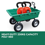 SEDY 225L Poly Pull Dump Cart Garden Hand Trailer Wagon Lawn Wheelbarrow - Close-Up Angle