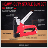 Heavy Duty Staple Gun Set 2in1 Stapler 1500Pc Staples Tacker Hand Fastener Tool - Side View