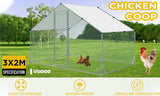 VaKa 3x2x1.95m Metal Walk-in Chicken Coop Rabbit Hutch Cage Hen House Chook Au - Side View