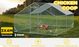 VaKa 3x4x1.95m Metal Walk-in Chicken Coop Rabbit Hutch Cage Hen House Chook Au - Side View