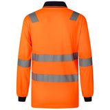 HI VIS Long Sleeve Workwear Shirt w Reflective Tape Cool Dry Safety Polo 2 Tone, Fluoro Orange / Navy, L - Front View