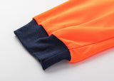 HI VIS Long Sleeve Workwear Shirt w Reflective Tape Cool Dry Safety Polo 2 Tone, Fluoro Orange / Navy, L - Top-Down View