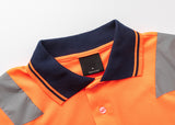 HI VIS Short Sleeve Workwear Shirt w Reflective Tape Cool Dry Safety Polo 2 Tone, Fluoro Orange / Navy, XS - Side View