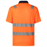 HI VIS Short Sleeve Workwear Shirt w Reflective Tape Cool Dry Safety Polo 2 Tone, Fluoro Orange / Navy, M