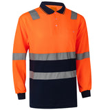 HI VIS Long Sleeve Workwear Shirt w Reflective Tape Cool Dry Safety Polo 2 Tone, Fluoro Yellow /Navy, 3XL - Side View