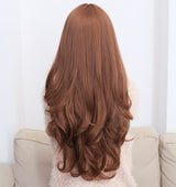 Long Wavy Curly Full Hair Wigs w Side Bangs Cosplay Costume Fancy Anime Womens, Burgundy - Top-Down View