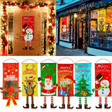 Christmas Hanging Banner Flag Door Window Décor Santa Reindeer Snowman Ornaments, Set of 6 - Front View