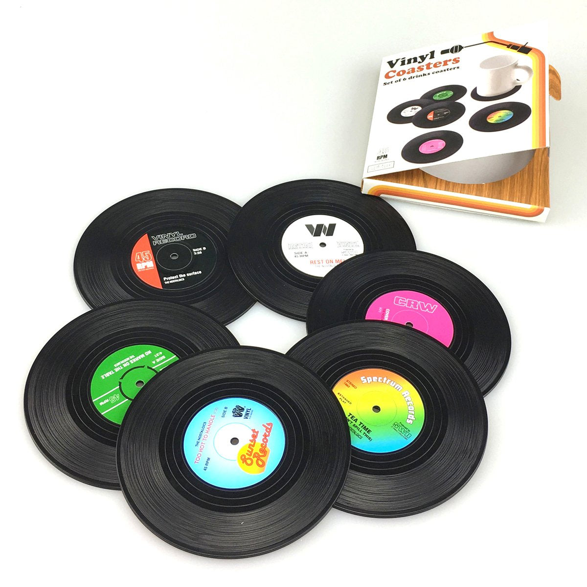 6x Creative Vinyl Record Cup Coasters Glass Drink Tableware Home D?cor, C