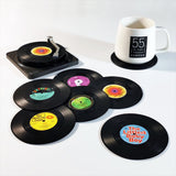 6x Creative Vinyl Record Cup Coasters w Holder Glass Drink Tableware Home D?cor, A w/ Record Player Holder