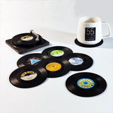 6x Creative Vinyl Record Cup Coasters w Holder Glass Drink Tableware Home D?cor, B w/ Record Player Holder