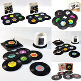 6x Creative Vinyl Record Cup Coasters w Holder Glass Drink Tableware Home Décor, B w/ Record Player Holder - Front View