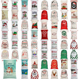 50x70cm Canvas Hessian Christmas Santa Sack Xmas Stocking Reindeer Kids Gift Bag, Cartoon Santa w Bag - Front View