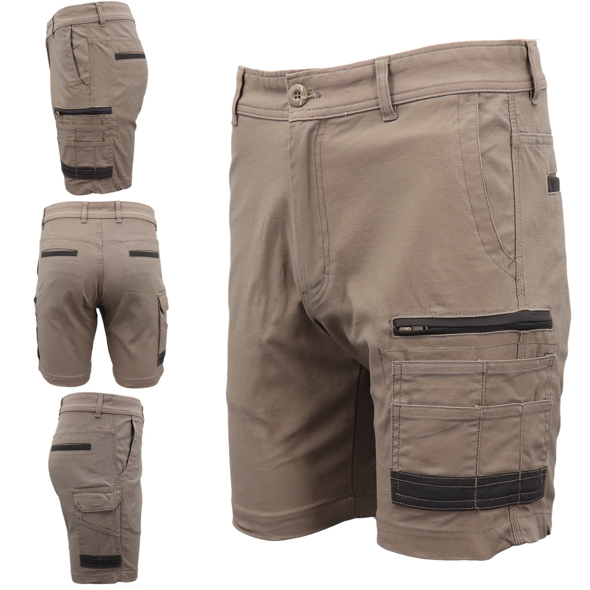 Mens Cargo Cotton Drill Work Shorts UPF 50+ 13 Pockets Tradies Workwear Trousers, Black, 34
