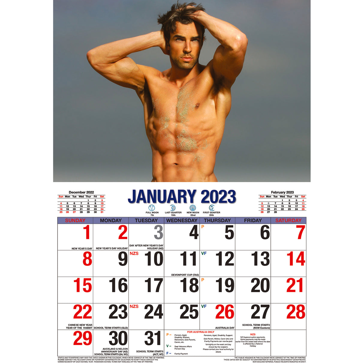 Hunks ??2023 Rectangle Wall Calendar 16 Months Planner New Year Christmas Gift
