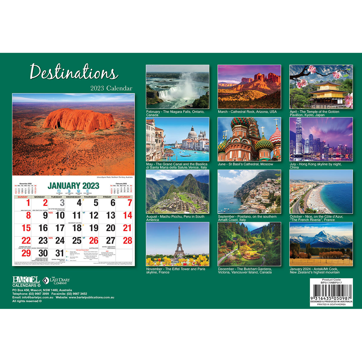 Destinations ??2023 Rectangle Wall Calendar 16 Months Planner New Year Gift