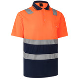 HI VIS Short Sleeve Workwear Shirt w Reflective Tape Cool Dry Safety Polo 2 Tone, Fluoro Yellow / Navy, 4XL - Top-Down View