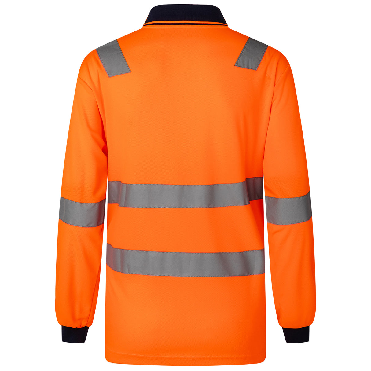 HI VIS Long Sleeve Workwear Shirt w Reflective Tape Cool Dry Safety Polo 2 Tone, Fluoro Orange / Navy, 4XL