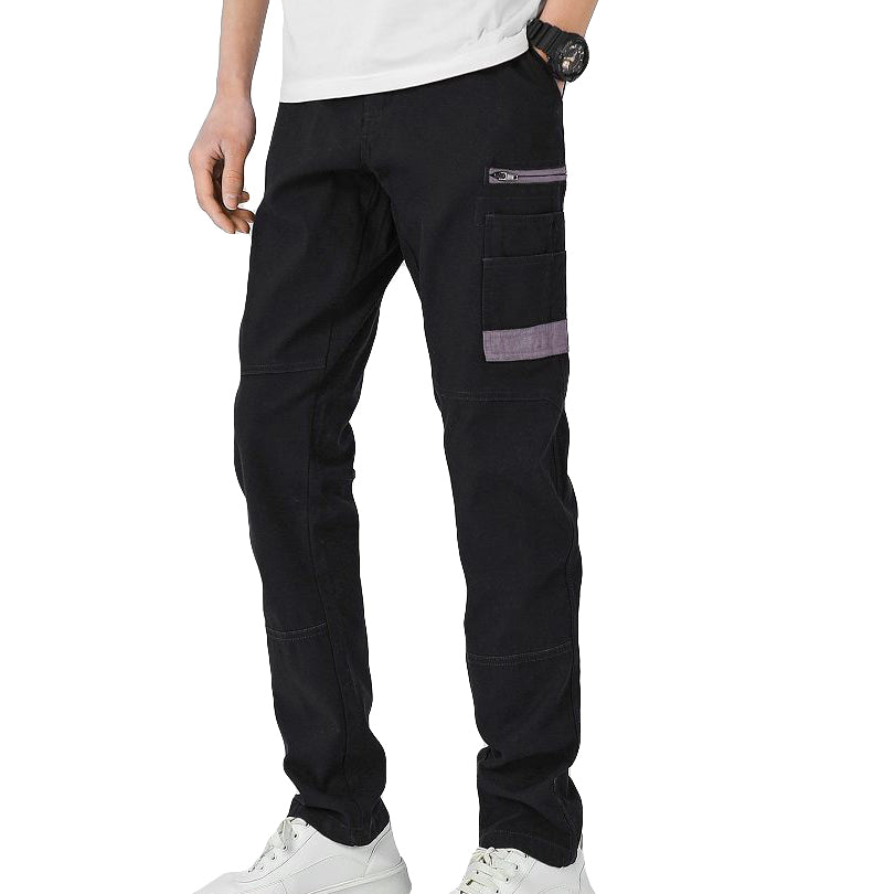 Men's Cotton Drill Cargo Work Pants UPF 50+ 13 Pockets Tradies Workwear Trousers, Black, 30