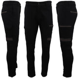 Men's Cotton Drill Cargo Work Pants UPF 50+ 13 Pockets Tradies Workwear Trousers, Black, 30 - Front View