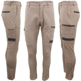 Men's Cotton Drill Cargo Work Pants UPF 50+ 13 Pockets Tradies Workwear Trousers, Khaki, 34 - 45-Degree Angle