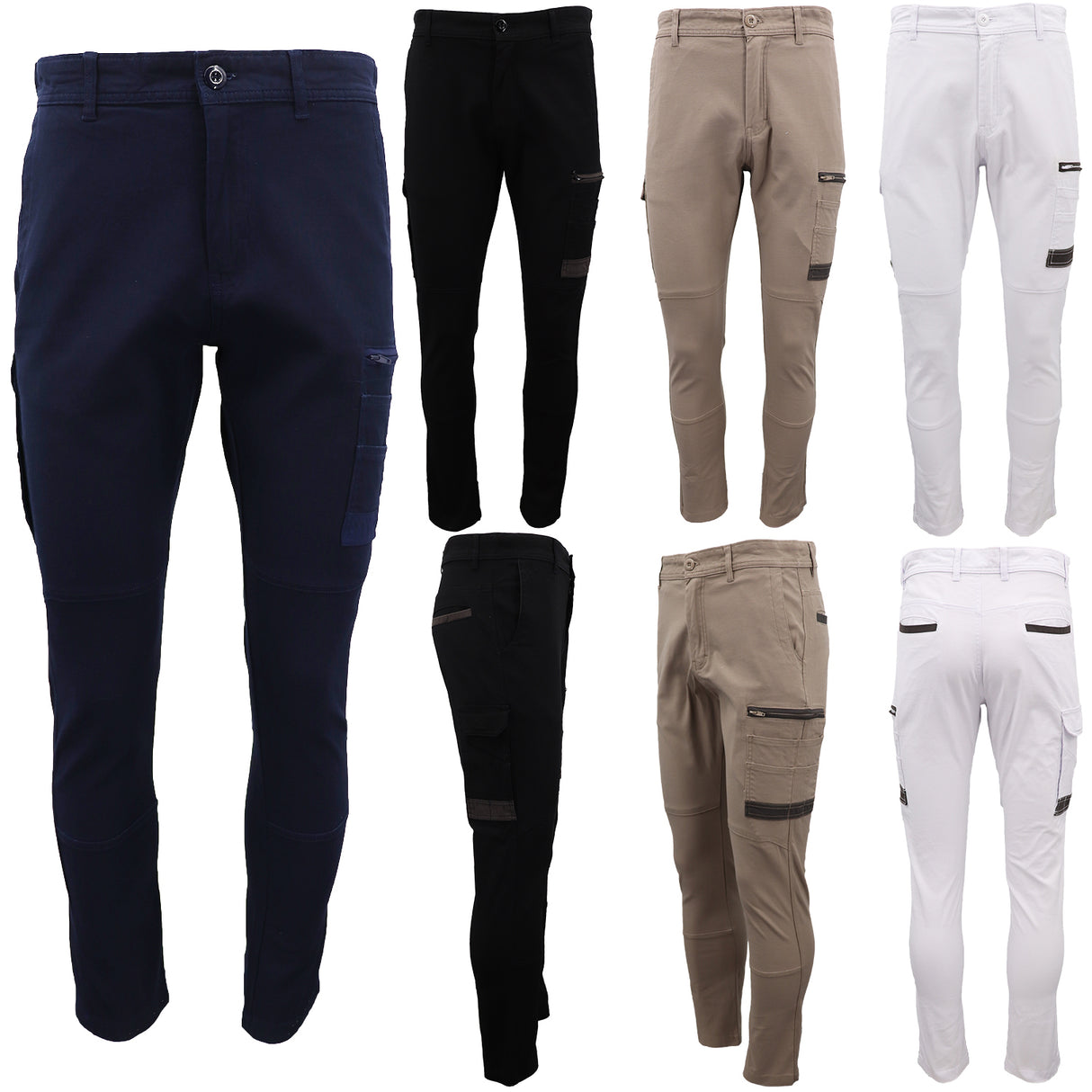 Men's Cotton Drill Cargo Work Pants UPF 50+ 13 Pockets Tradies Workwear Trousers, Khaki, 34