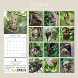 Sloths - 2024 Square Wall Calendar Pets Animals 16 Months New Year Gift Planner - Front View