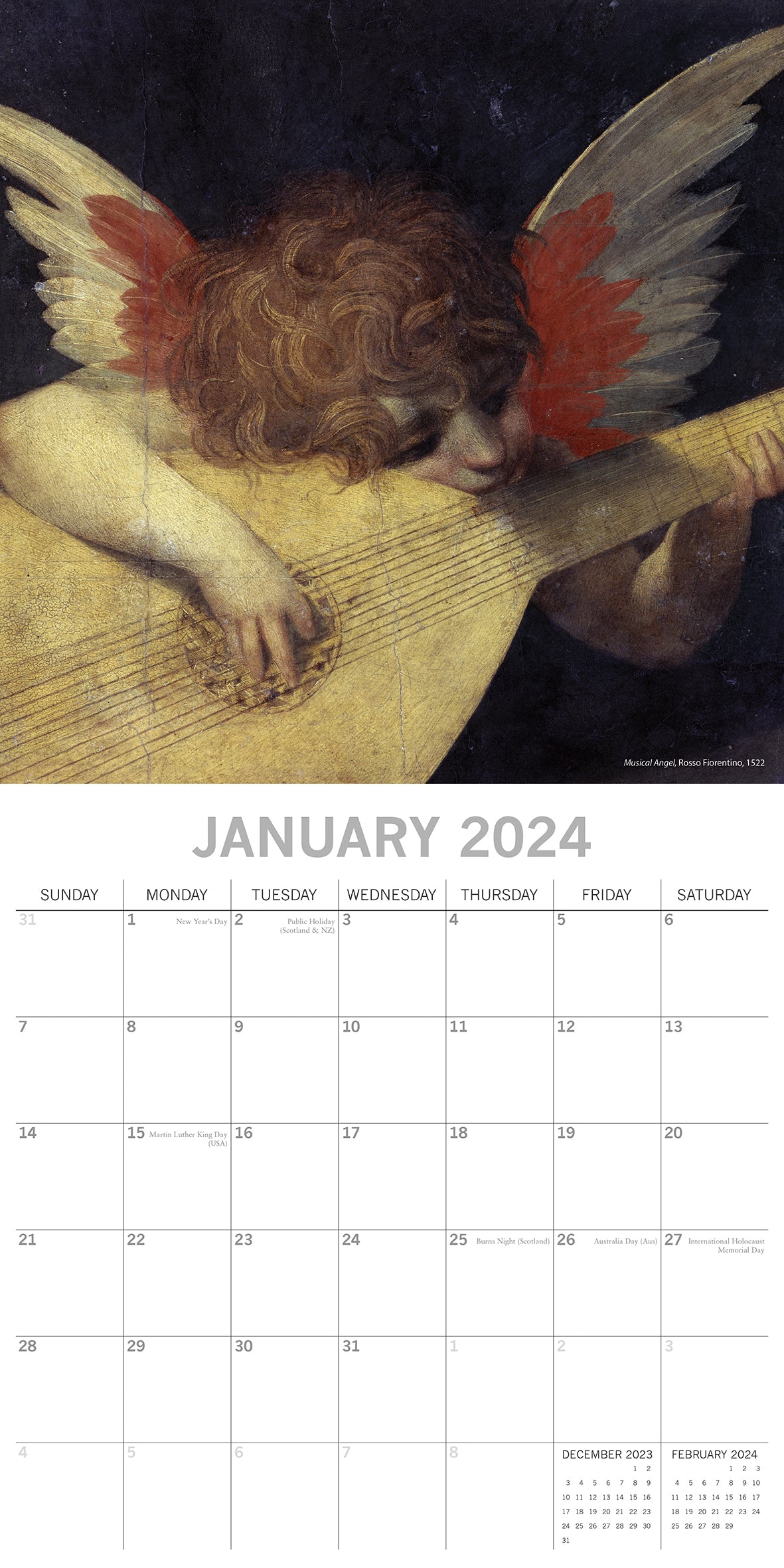 Angels - 2024 Square Wall Calendar 16 Month Arts Planner Christmas New Year Gift