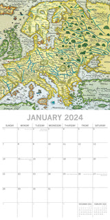 Antique Maps - 2024 Square Wall Calendar 16 Months Arts Planner Christmas Gift