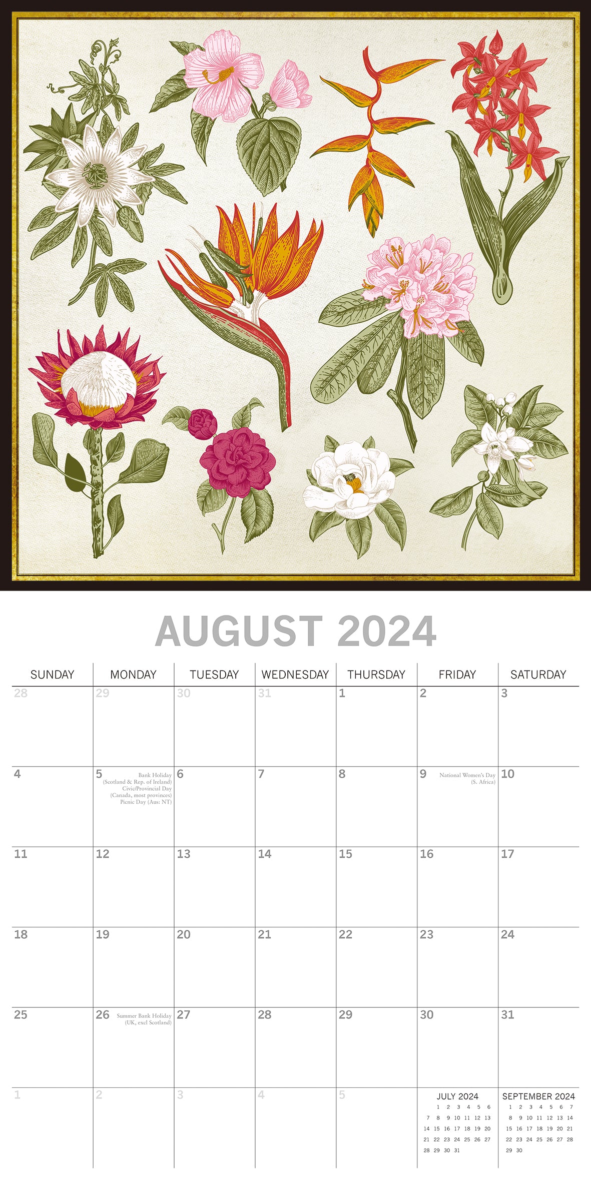 Botanicals - 2024 Square Wall Calendar 16 Months Arts Planner Xmas New Year Gift