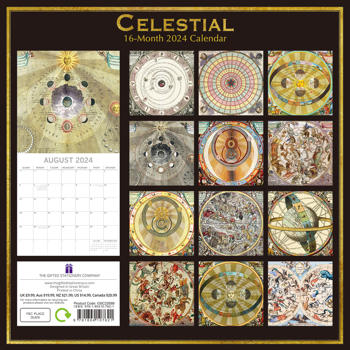 Celestial - 2024 Square Wall Calendar 16 Months Arts Planner Xmas New Year Gift