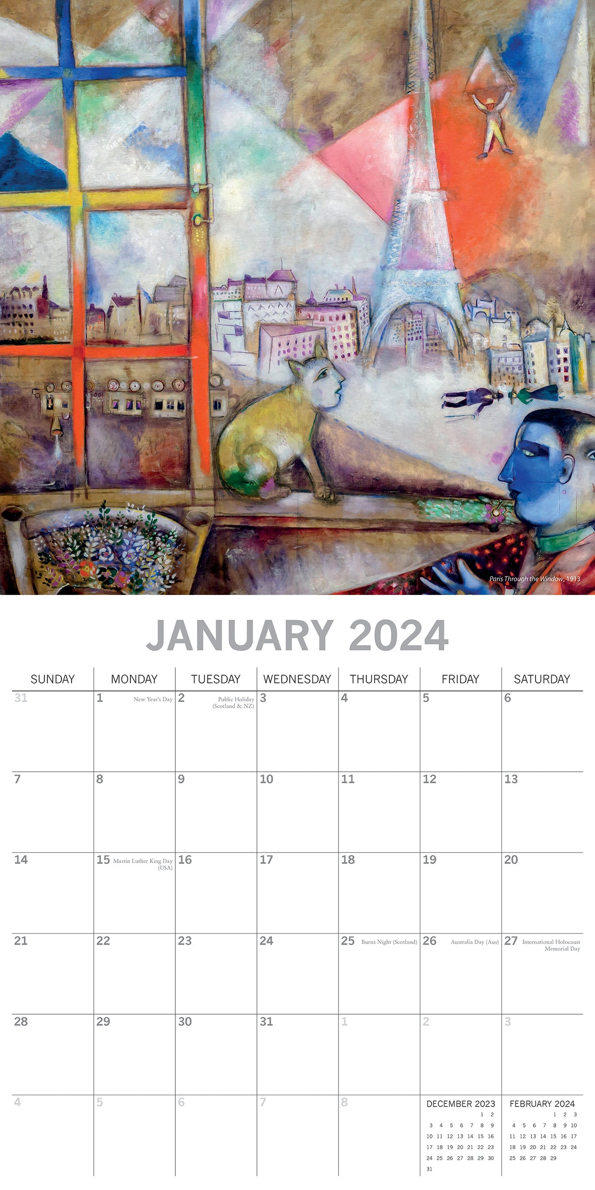 Chagall 2024 Square Wall Calendar 16 Months Arts Planner Christmas New Year Gift