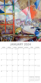 Chagall 2024 Square Wall Calendar 16 Months Arts Planner Christmas New Year Gift - Top-Down View