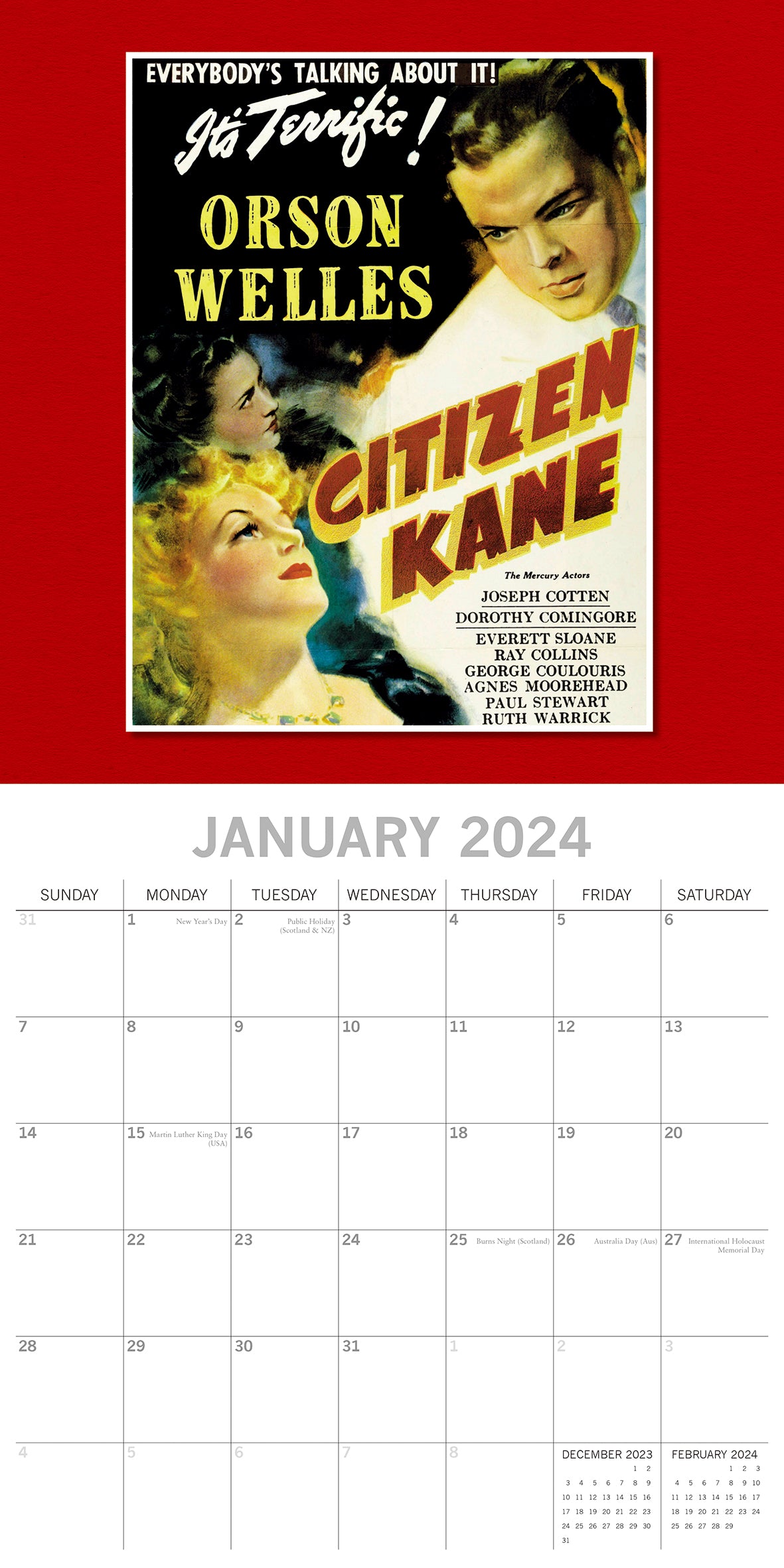 Classic Movie Posters - 2024 Square Wall Calendar 16 Months Arts Planner Gift