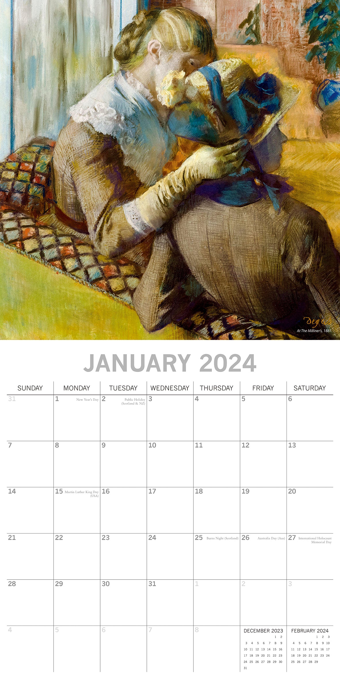 Degas - 2024 Square Wall Calendar 16 Months Arts Planner Christmas New Year Gift