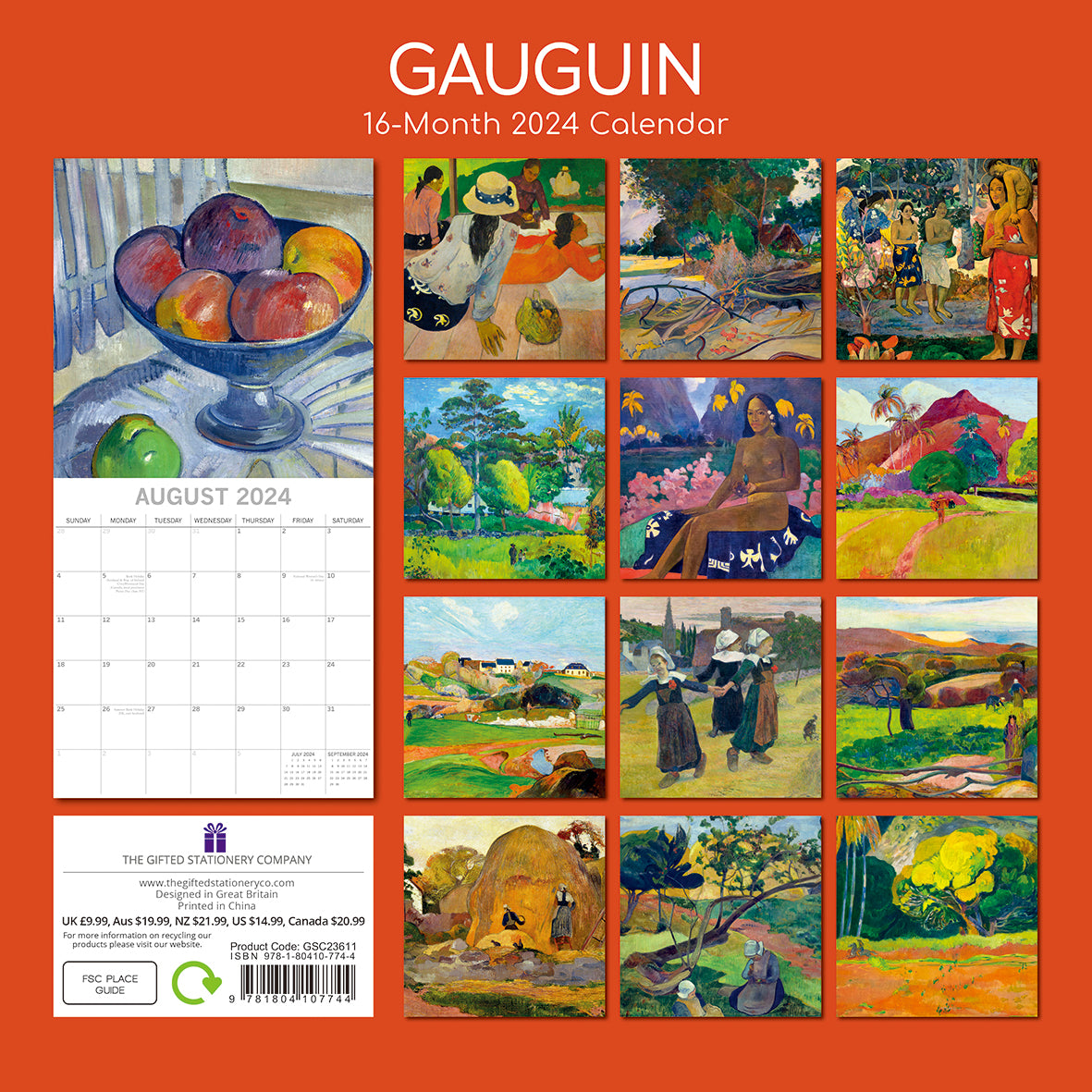 Gauguin 2024 Square Wall Calendar 16 Months Arts Planner Christmas New Year Gift