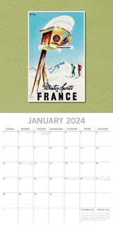 Vintage Skiing Posters - 2024 Square Wall Calendar 16 Months Arts Planner Gift