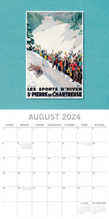Vintage Skiing Posters - 2024 Square Wall Calendar 16 Months Arts Planner Gift