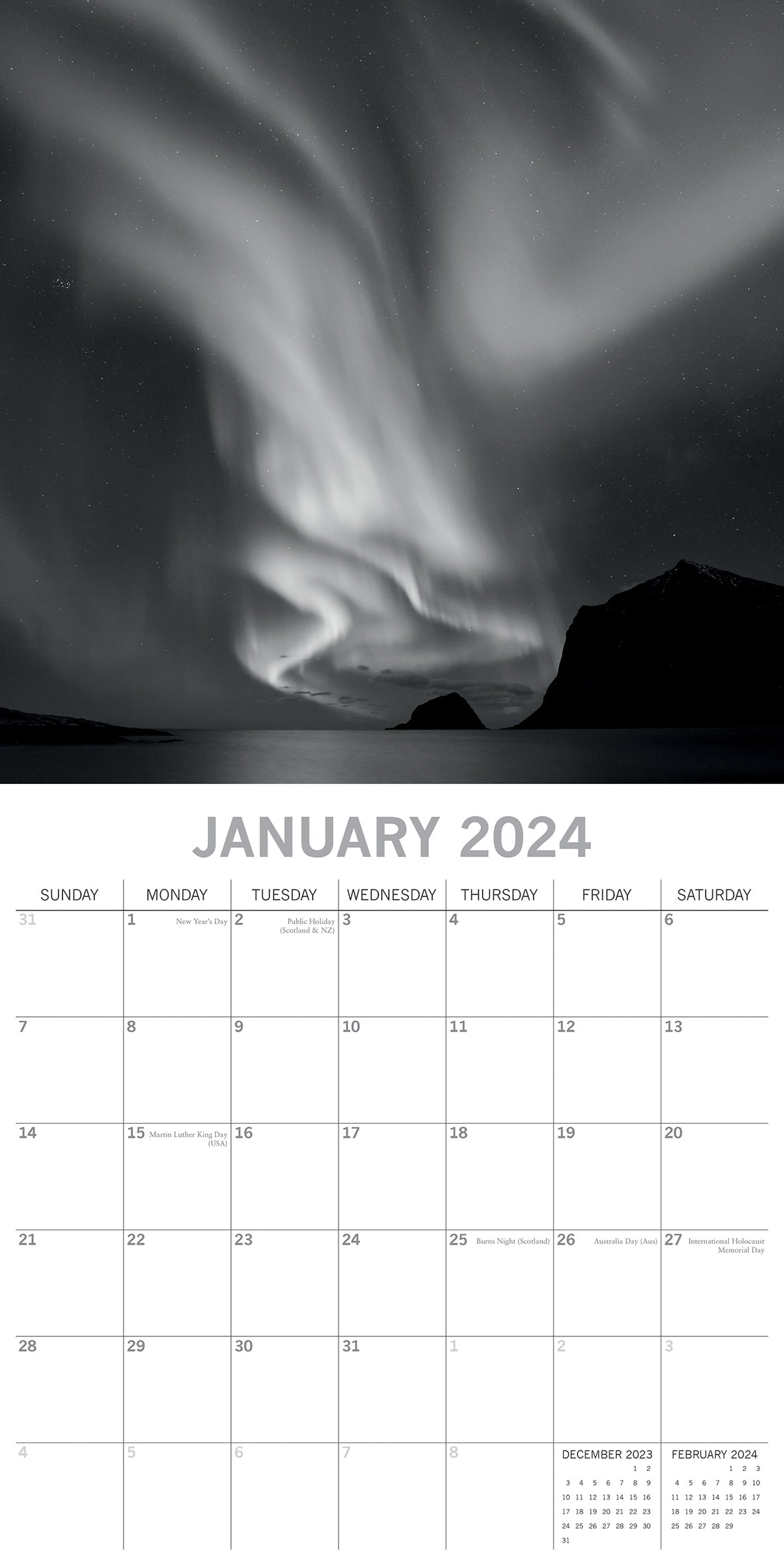 Forces of Nature - 2024 Square Wall Calendar 16 Month Black & White Planner Gift