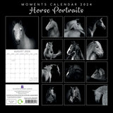 Horse Portraits - 2024 Square Wall Calendar 16 Months Black & White Planner Gift - Front View