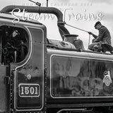 Steam Trains - 2024 Square Wall Calendar 16 Month Black & White Planner New Year