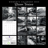 Steam Trains - 2024 Square Wall Calendar 16 Month Black & White Planner New Year
