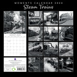 Steam Trains - 2024 Square Wall Calendar 16 Month Black & White Planner New Year - Front View