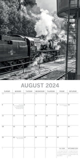 Steam Trains - 2024 Square Wall Calendar 16 Month Black & White Planner New Year - Top-Down View