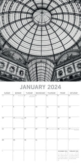 Urban Scenes - 2024 Square Wall Calendar 16 Months Black & White Planner Gift - Side View