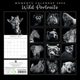 Wild Portraits - 2024 Square Wall Calendar 16 Months Black & White Planner Gift - Front View