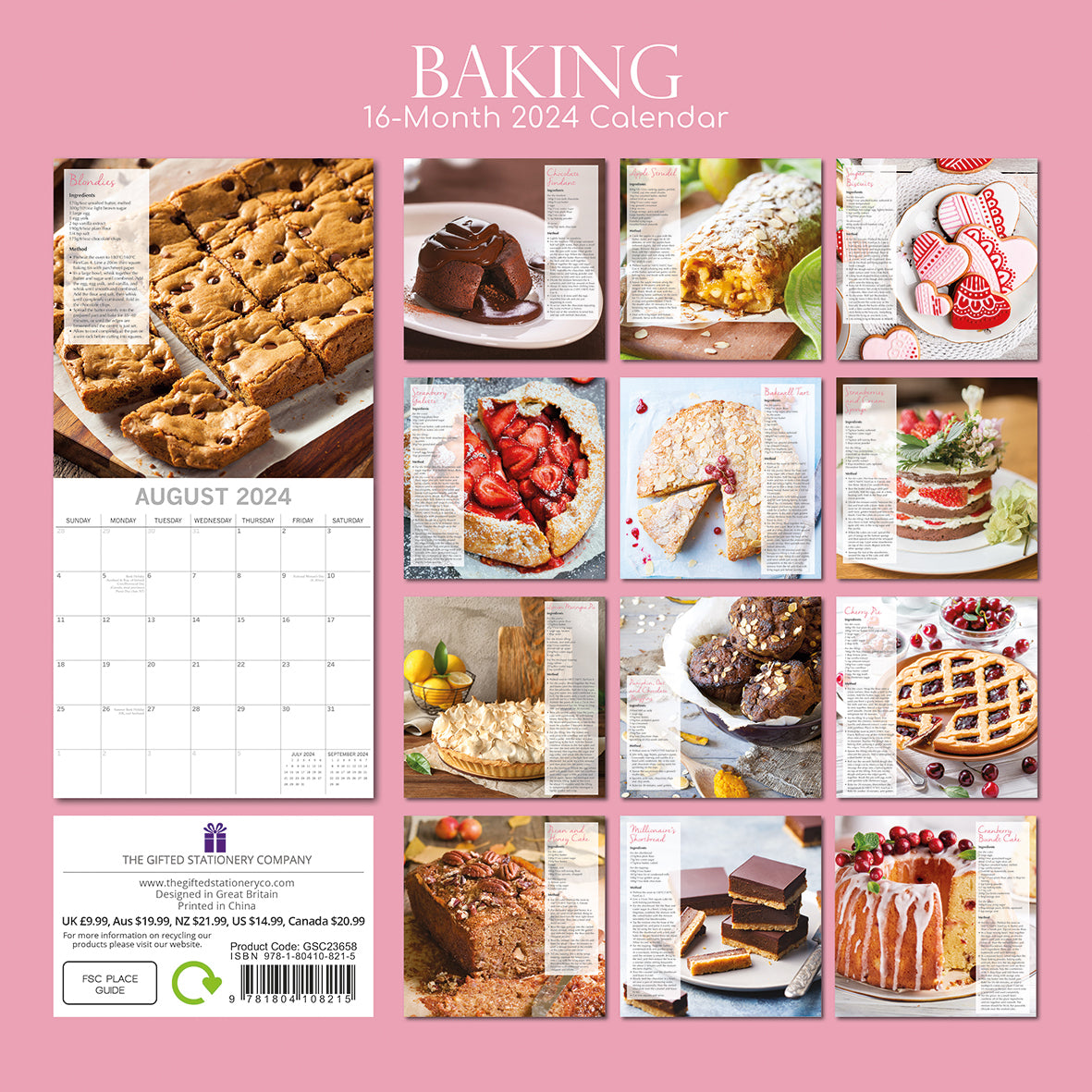 Baking - 2024 Square Wall Calendar 16 Month Food Planner w Delicious Recipes