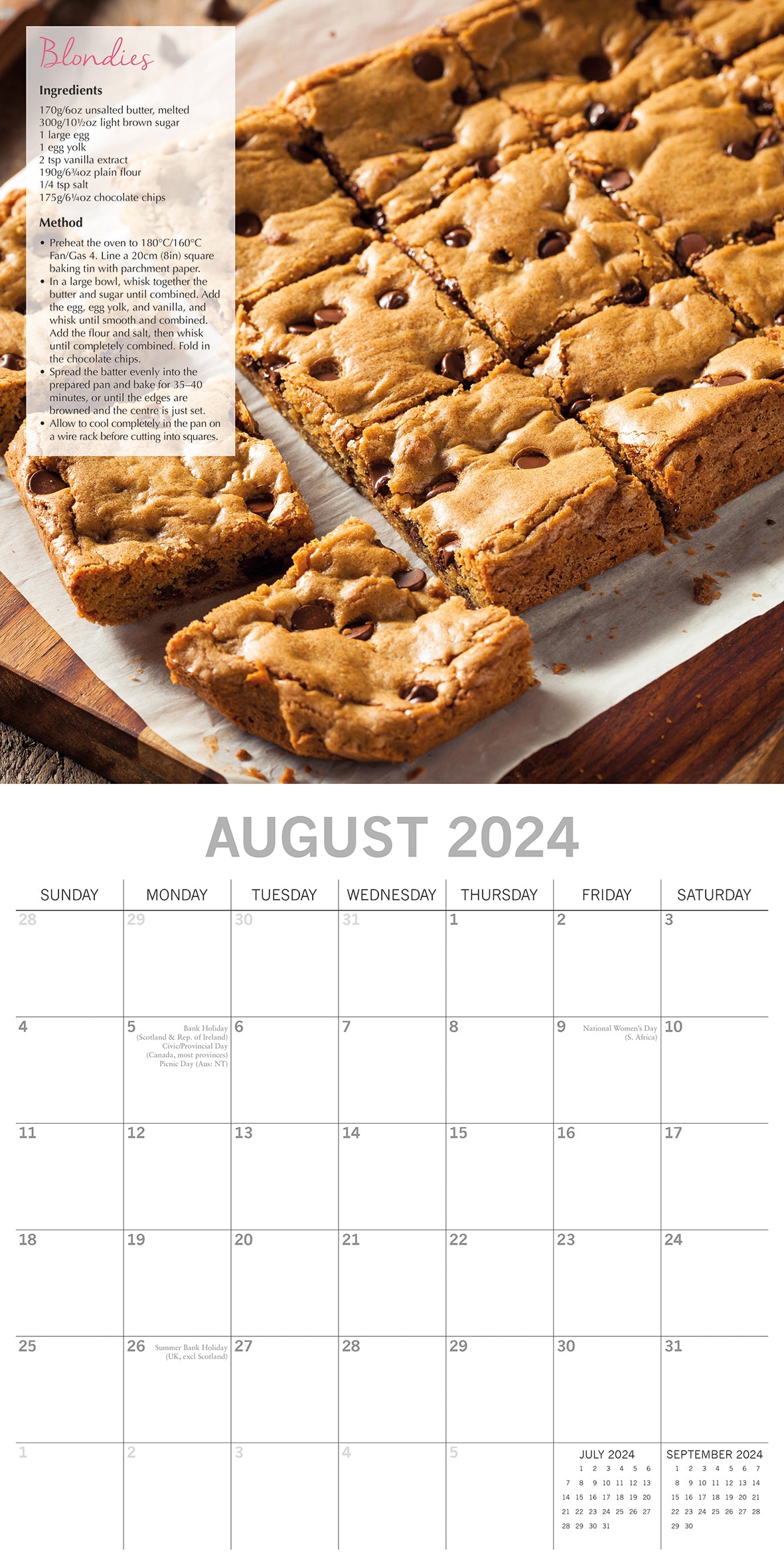 Baking - 2024 Square Wall Calendar 16 Month Food Planner w Delicious Recipes