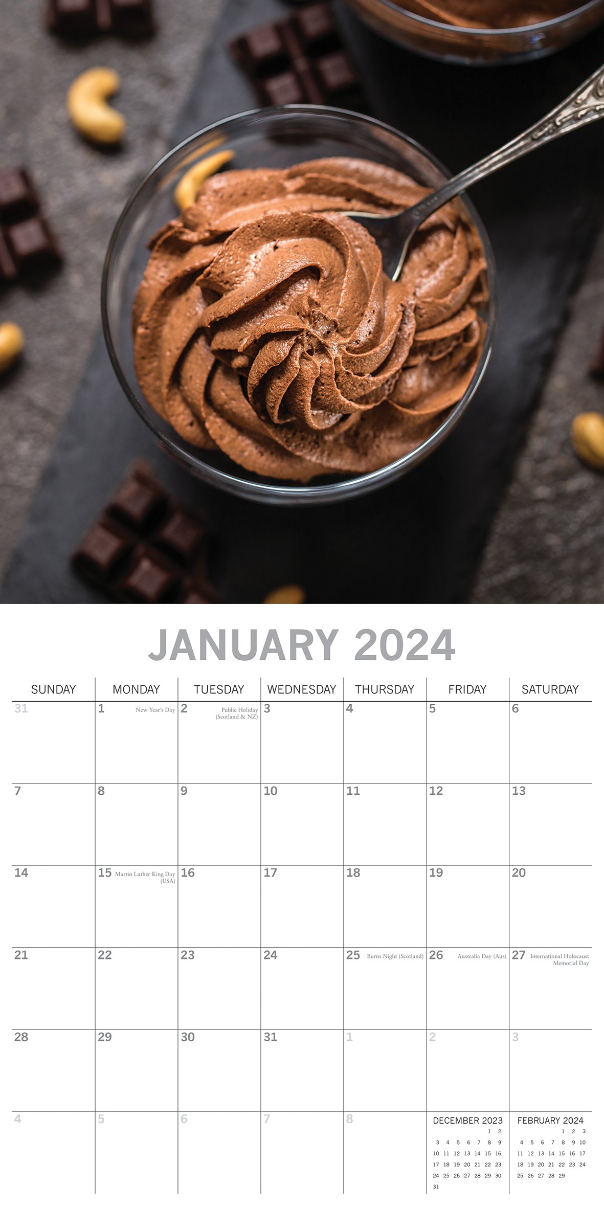 Chocolate - 2024 Square Wall Calendar 16 Months Food Planner Xmas New Year Gift