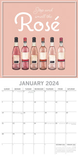 Rose - 2024 Square Wall Calendar 16 Month Food Planner Wine Beer Planner Gift - Side View