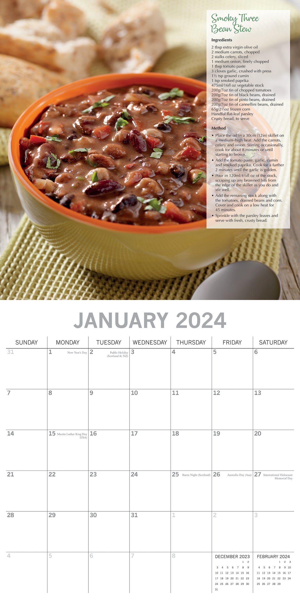 Tasty Vegan Recipes - 2024 Square Wall Calendar 16 Months Food Planner Xmas Gift